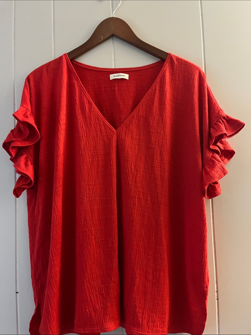 Madewell Vibrant Red V-Neck Ruffle Sleeve Tunic